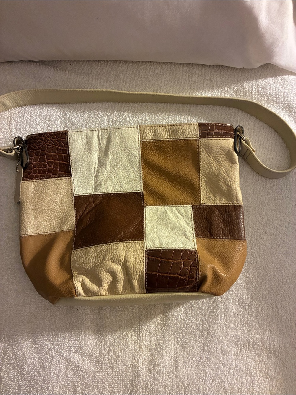 Unbranded Retro multi-textured patchwork paneling w/mix leather & croc-embossed